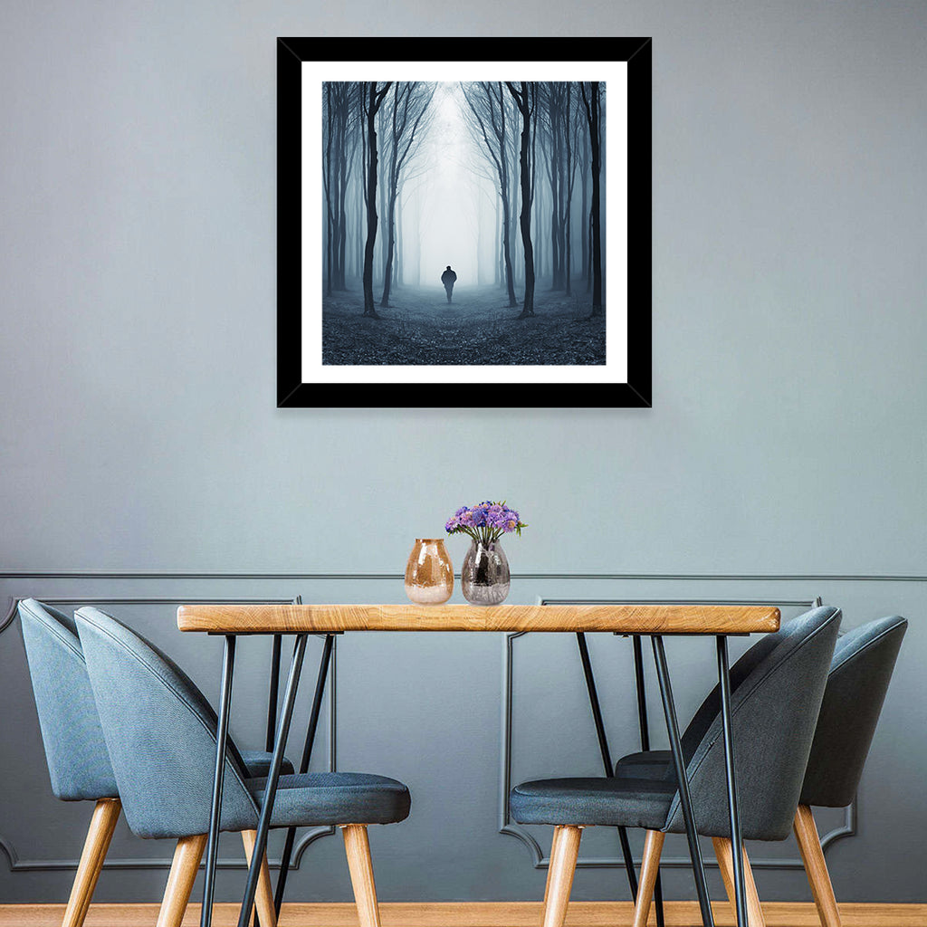Lone Figure in Misty Forest Wall Art