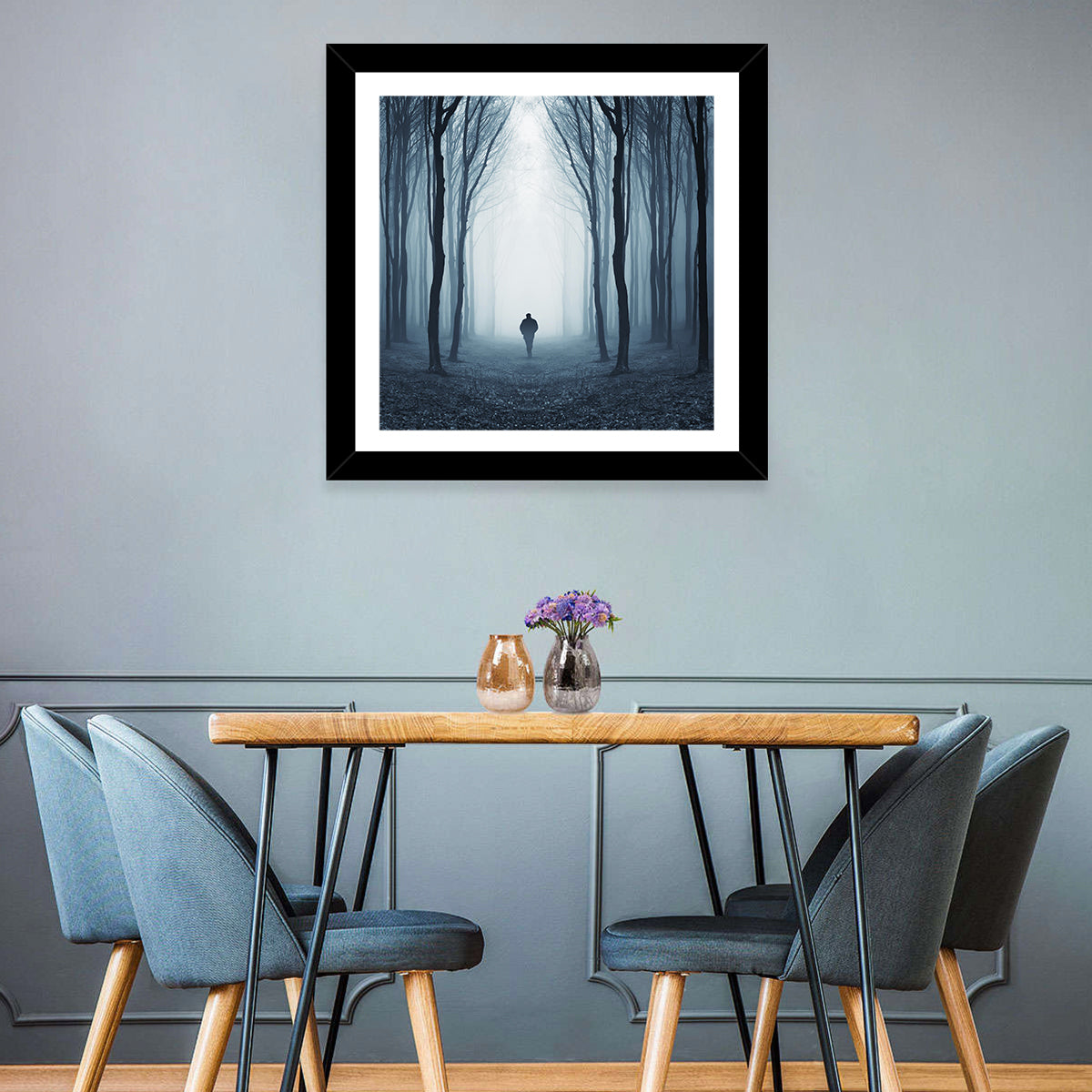 Lone Figure in Misty Forest Wall Art