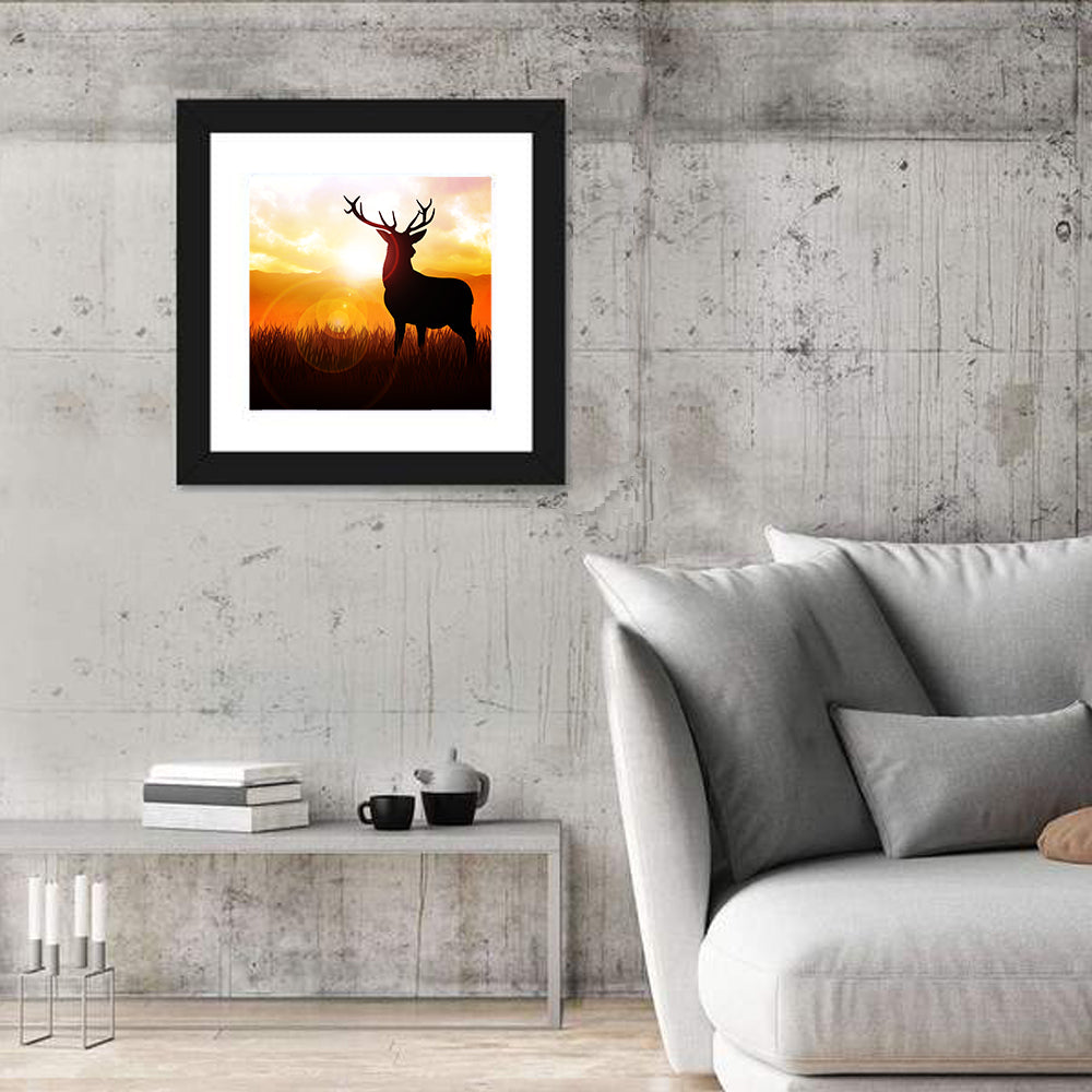 Golden Hour Deer Silhouette Wall Art