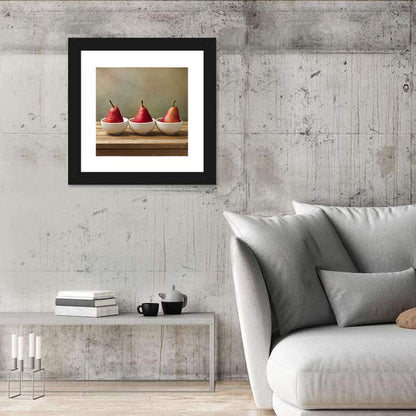 Three Red Pears in Bowls Wall Art