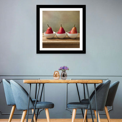 Three Red Pears in Bowls Wall Art