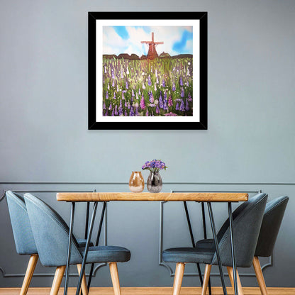 Windmill in Floral Field Wall Art