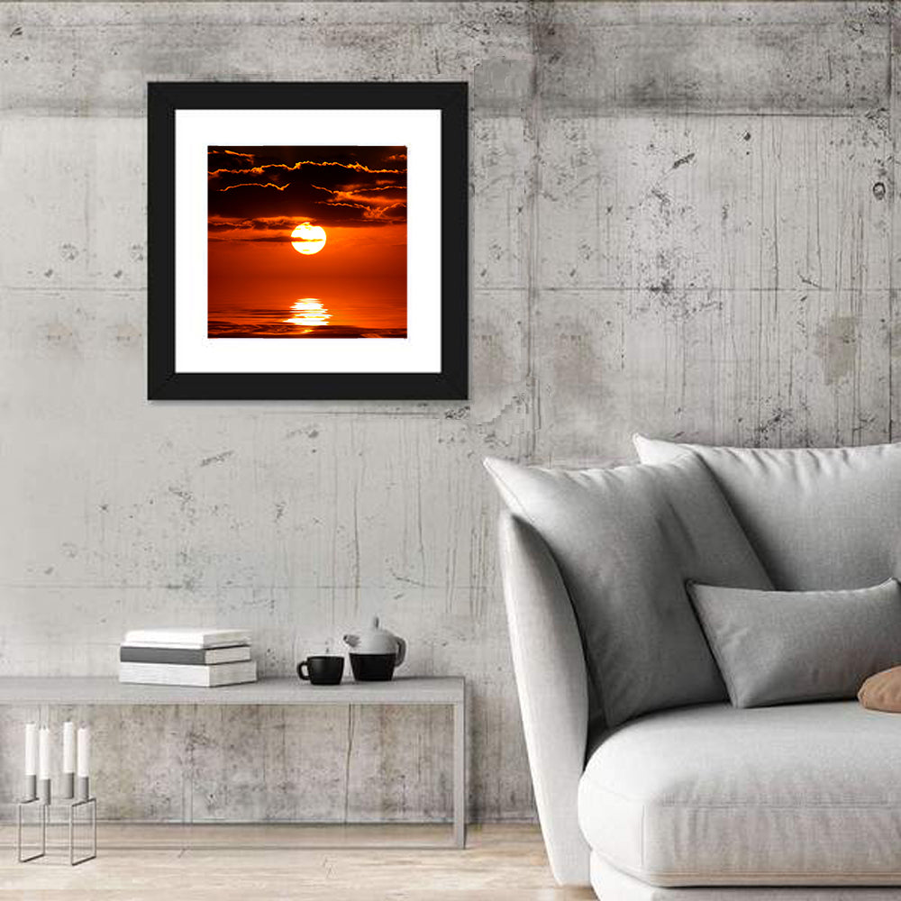 Caribbean Coast Sunset Wall Art in a room, square