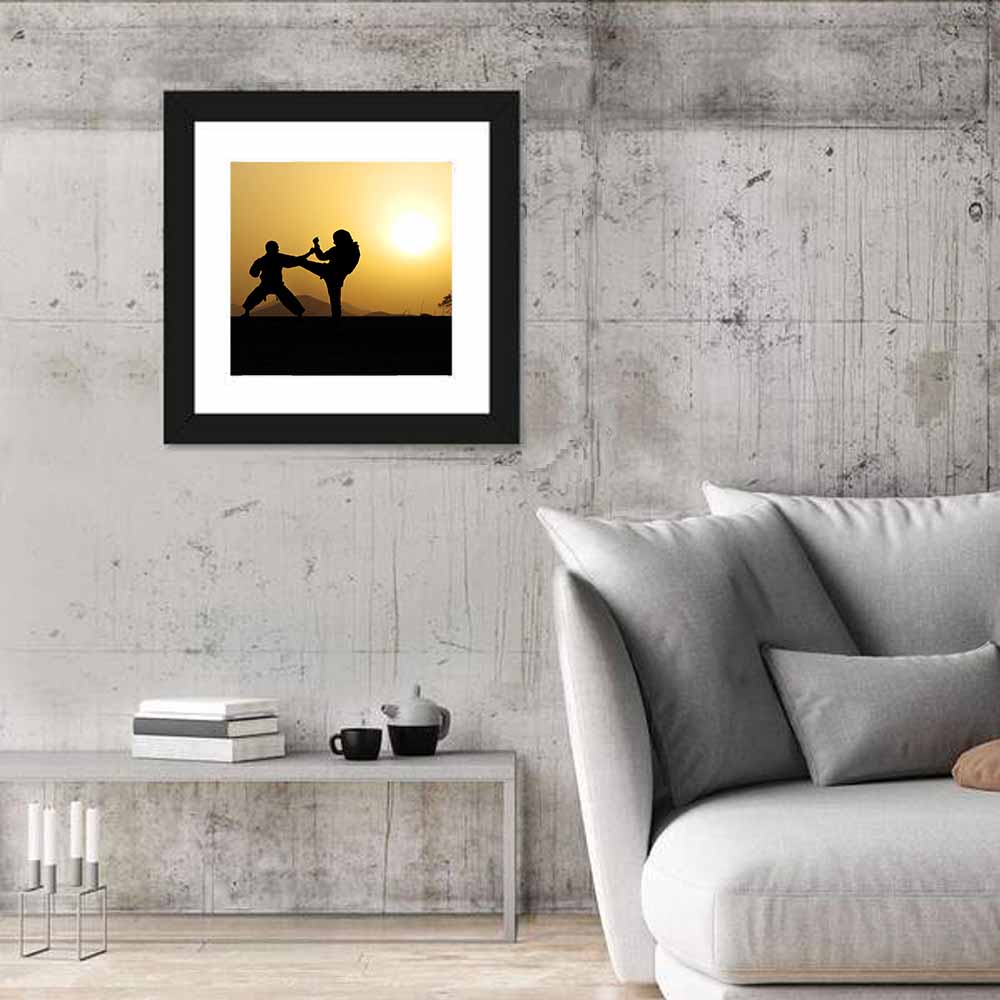 Martial Arts Silhouettes at Sunset Wall Art