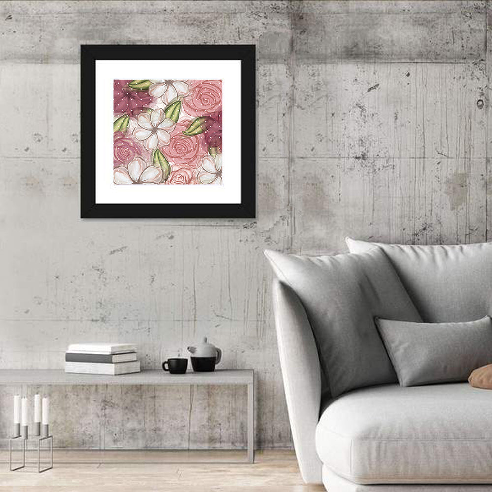Vintage Floral Pattern with Polka Dots Wall Art in a room, square