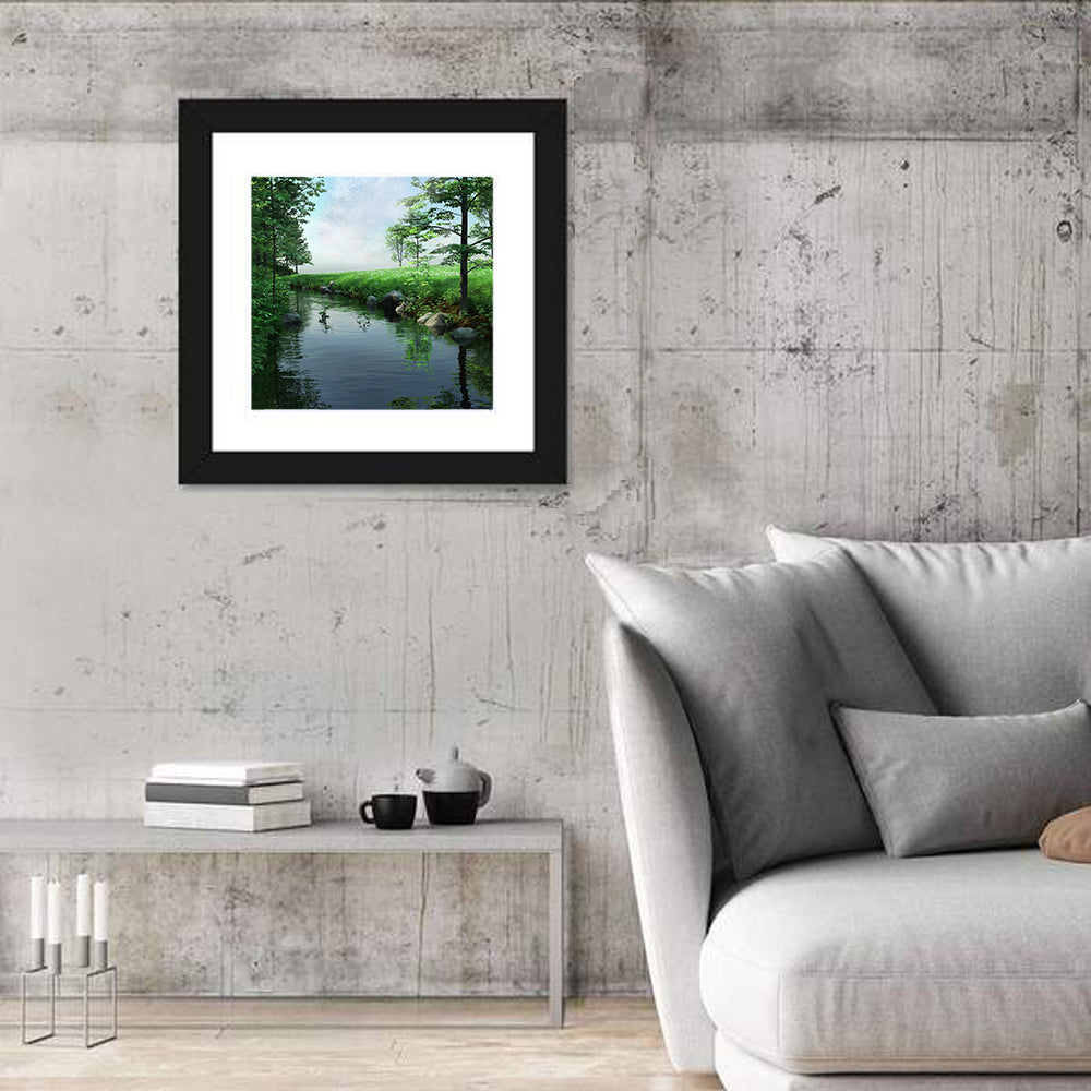 Tranquil Meadow Stream with Wildflowers Wall Art