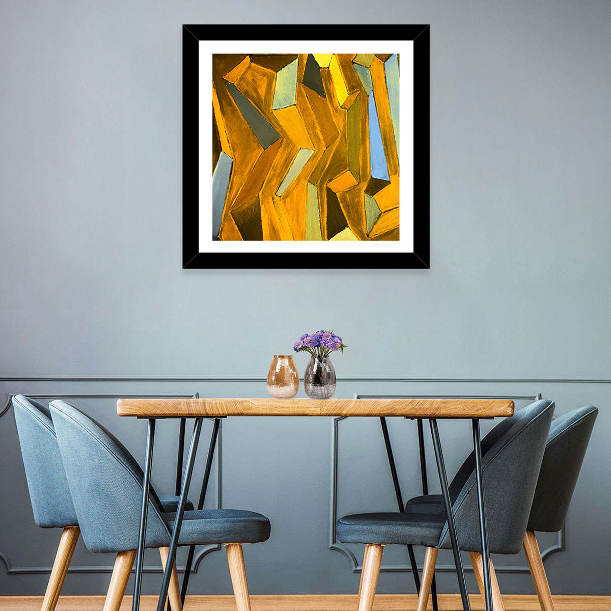 Golden Blocks Abstract Wall Art