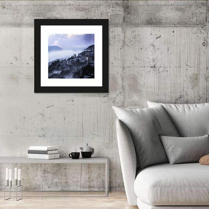 Misty Hillside Town Wall Art