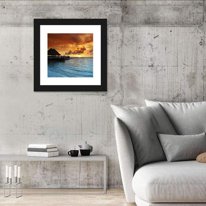 Overwater Bungalow Sunset Pier Wall Art
