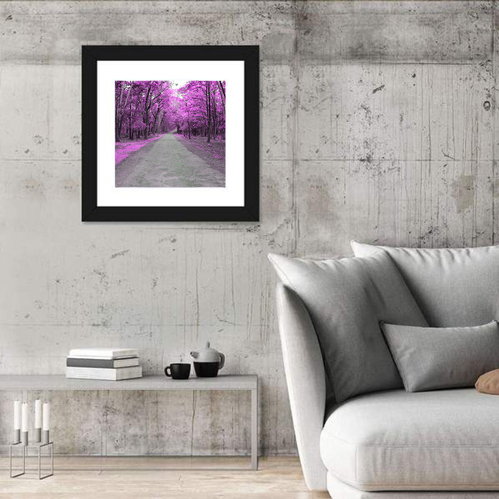 Magenta Autumn Forest Road Wall Art