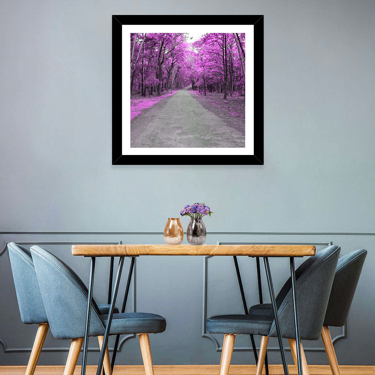 Magenta Autumn Forest Road Wall Art