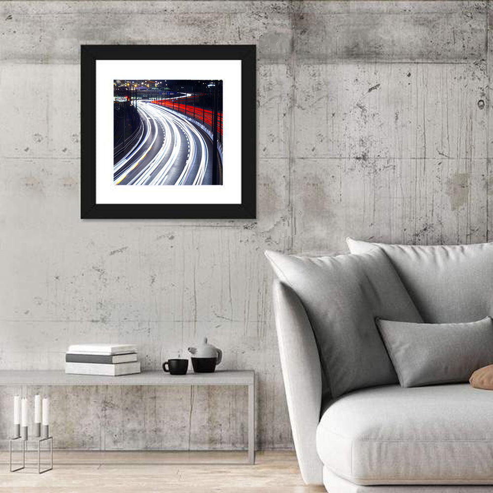 Night Highway Light Trails Wall Art