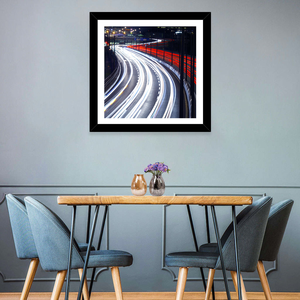 Night Highway Light Trails Wall Art