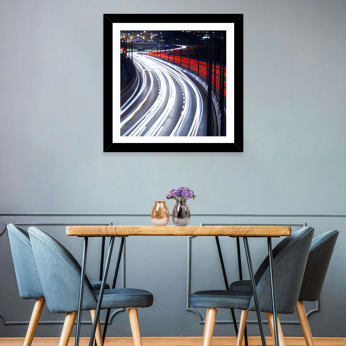 Night Highway Light Trails Wall Art