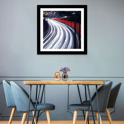 Night Highway Light Trails Wall Art