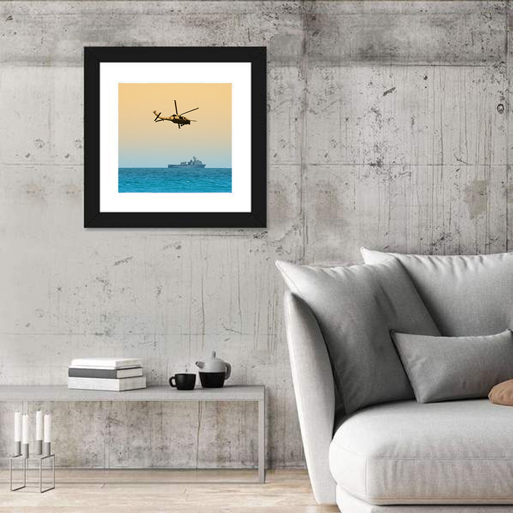 Helicopter Over Warship at Sea Wall Art