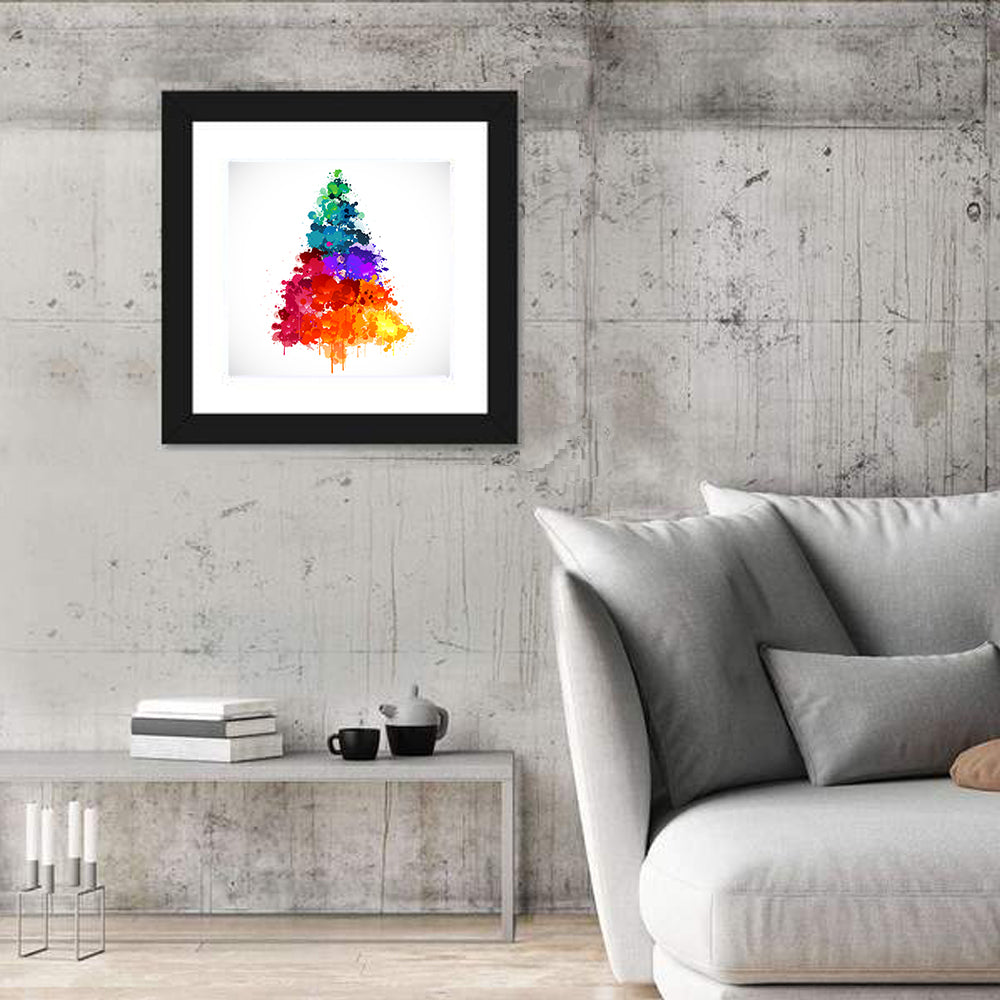 Watercolor Rainbow Christmas Tree Wall Art in a room, square