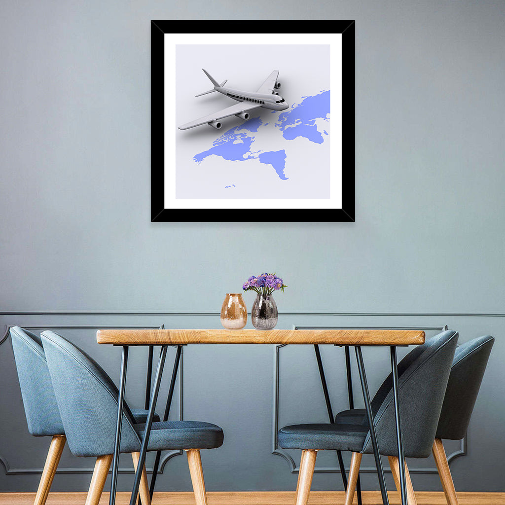 Airplane Over World Map Wall Art