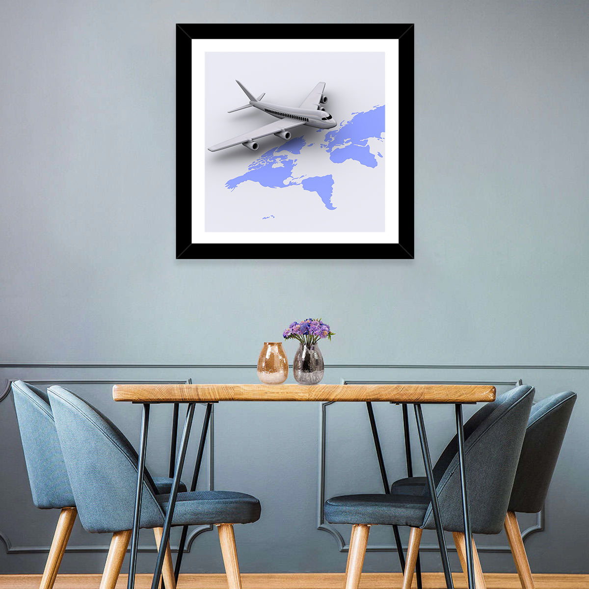 Airplane Over World Map Wall Art