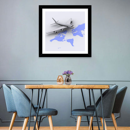 Airplane Over World Map Wall Art