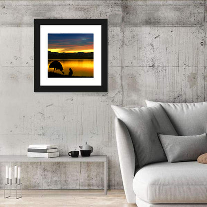 Kangaroo and Emu at Lake Sunset Wall Art