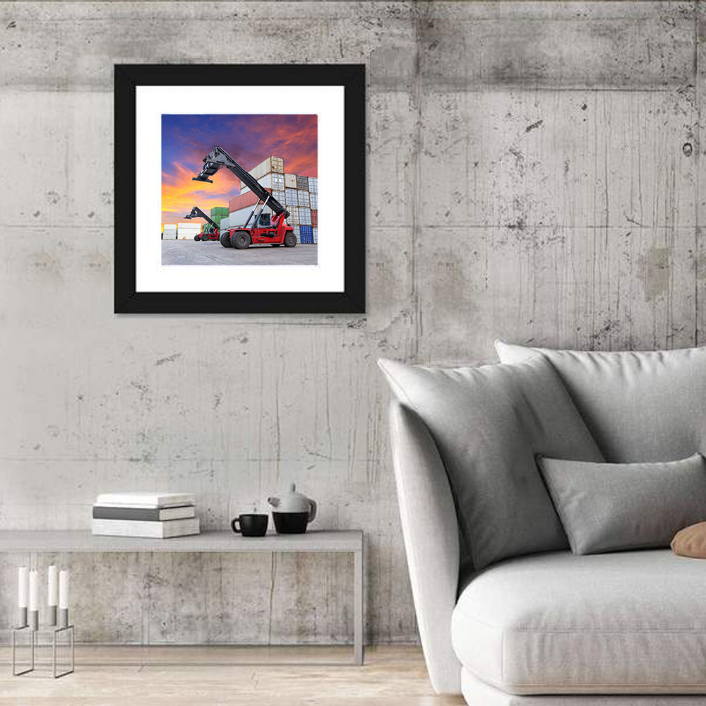 Red Reach Stackers at Sunset Wall Art