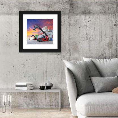 Red Reach Stackers at Sunset Wall Art