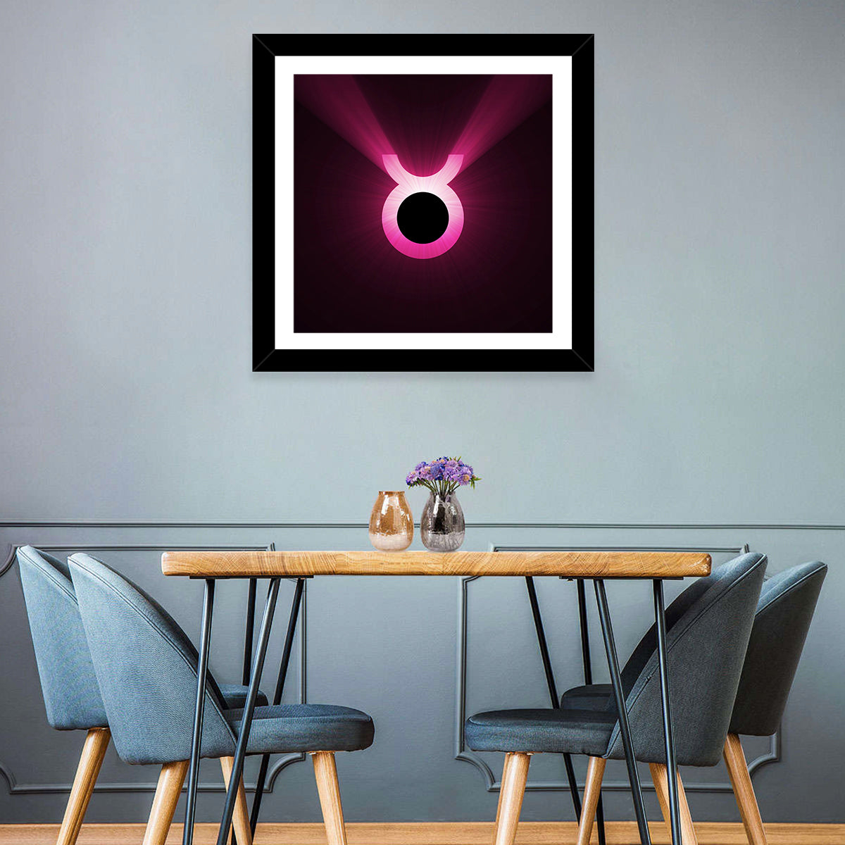Glowing Pink Taurus Symbol Wall Art