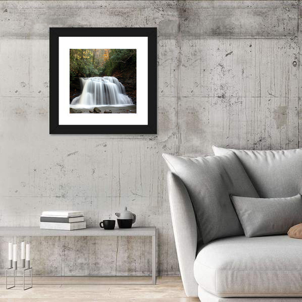 Holly River Autumn Waterfall Wall Art in a room, square