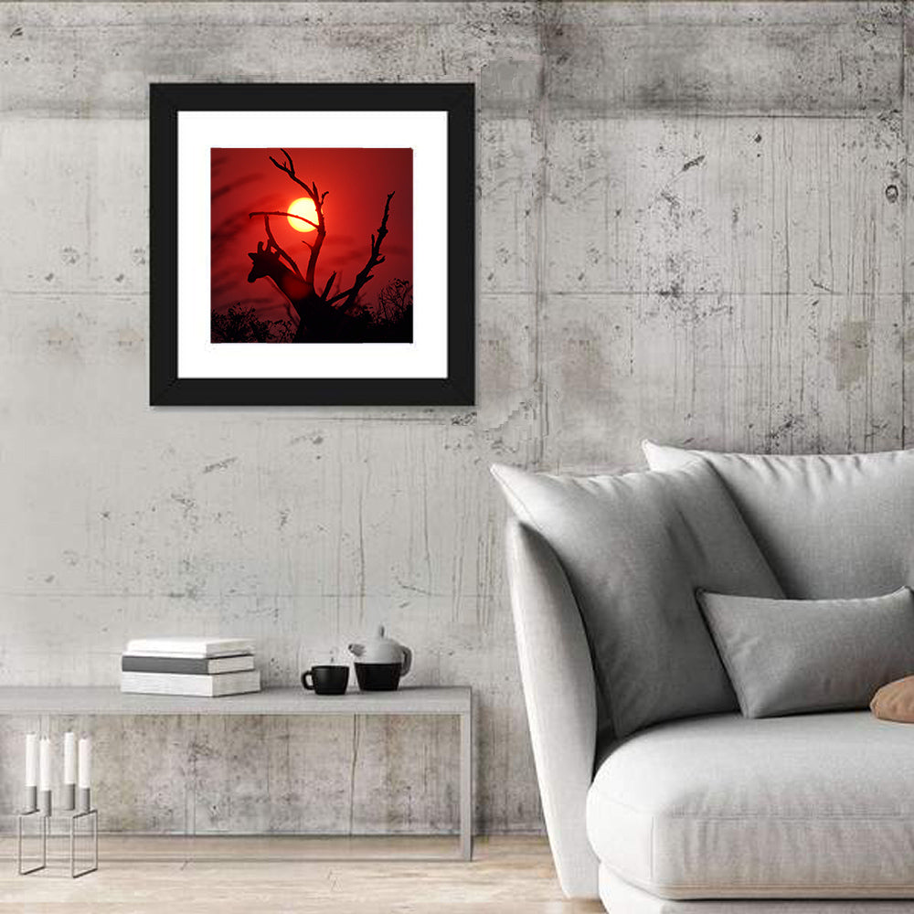 Giraffe Silhouette at Sunset Wall Art