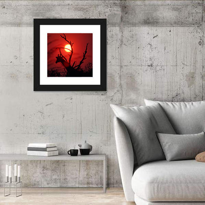Giraffe Silhouette at Sunset Wall Art