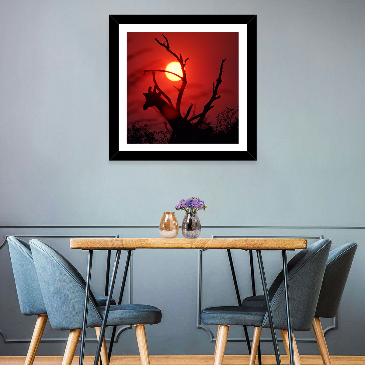 Giraffe Silhouette at Sunset Wall Art