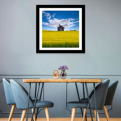 Red Barn in Golden Wheat Field Wall Art
