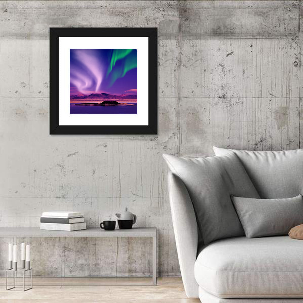 Violet Aurora Over Island Lake Wall Art
