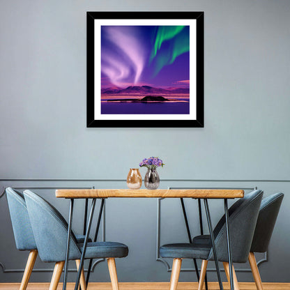 Violet Aurora Over Island Lake Wall Art
