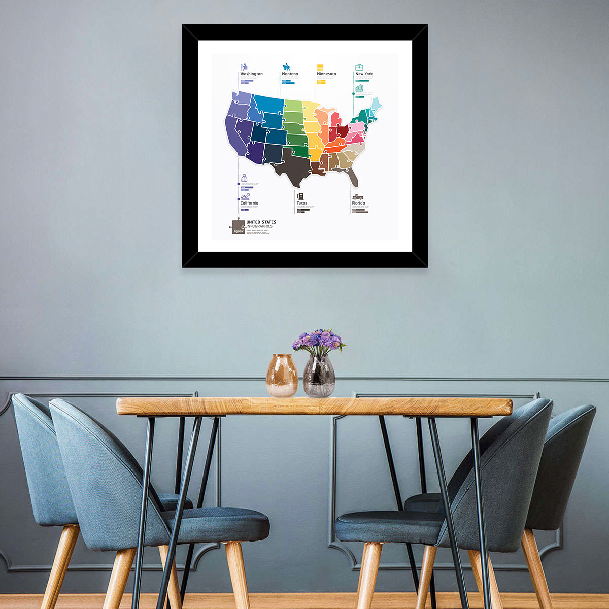 United States Jigsaw Map Wall Art in a room, square