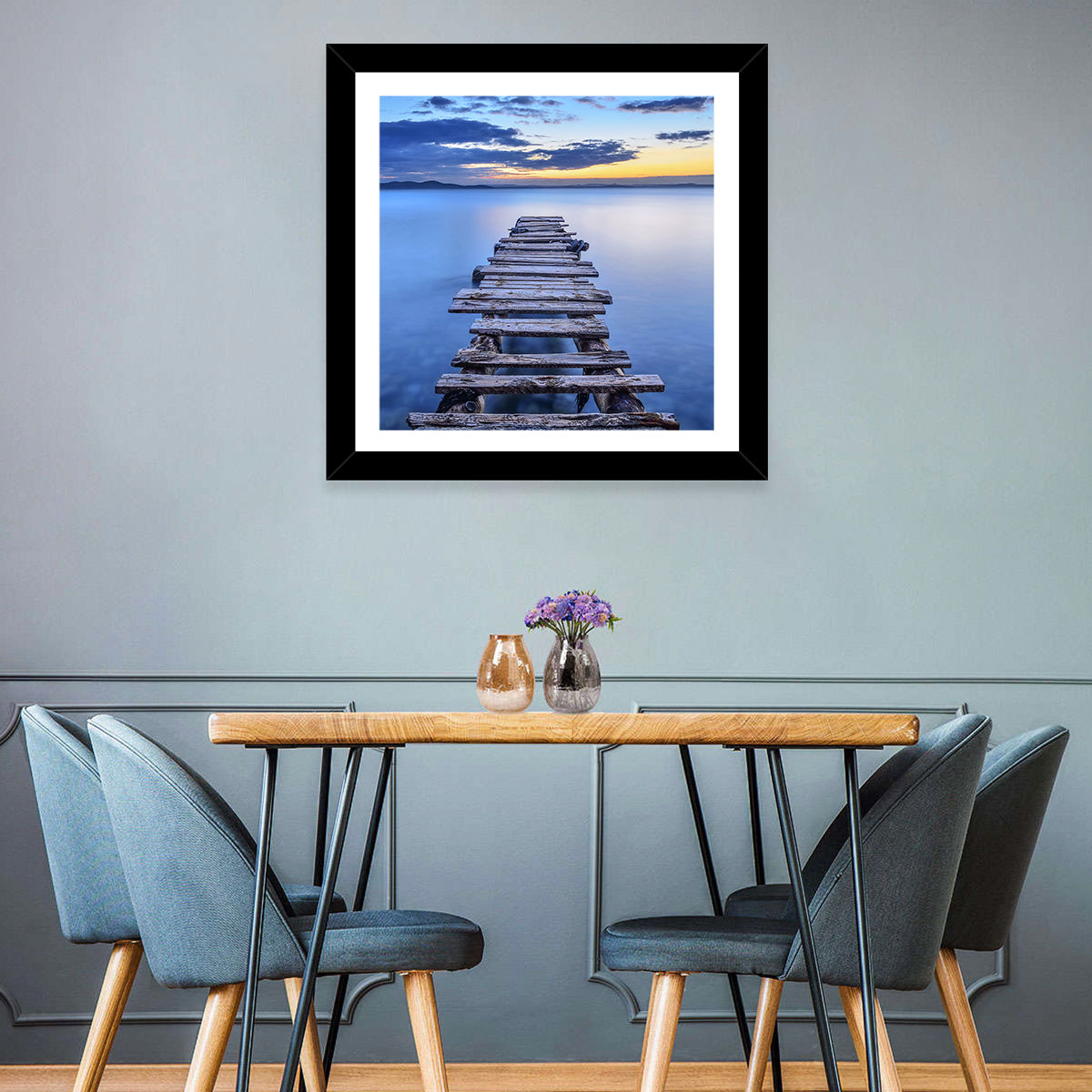 Weathered Lake Pier at Dusk Wall Art
