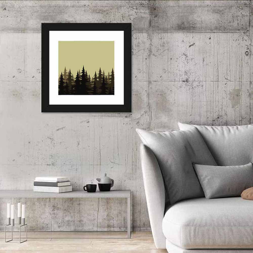 Fir Tree Silhouettes Wall Art in a room, square