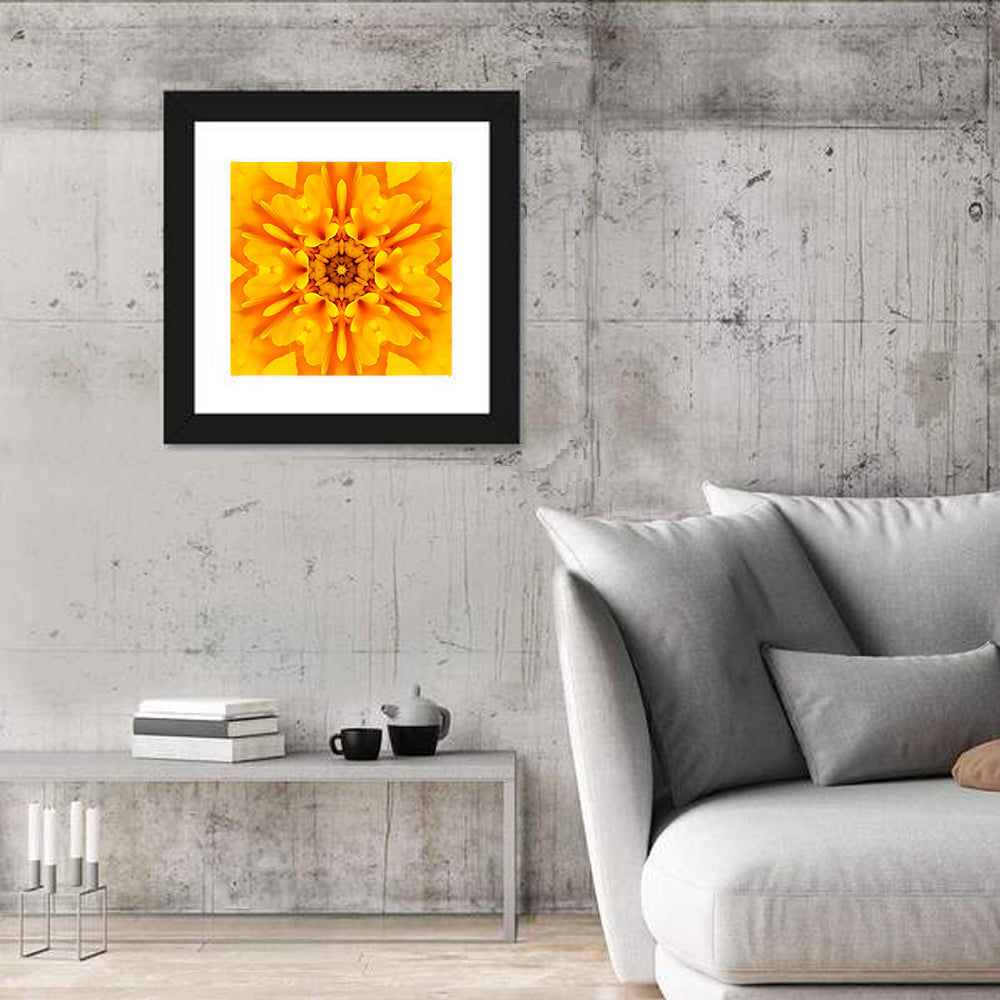Golden Dahlia Mandala Wall Art in a room, square
