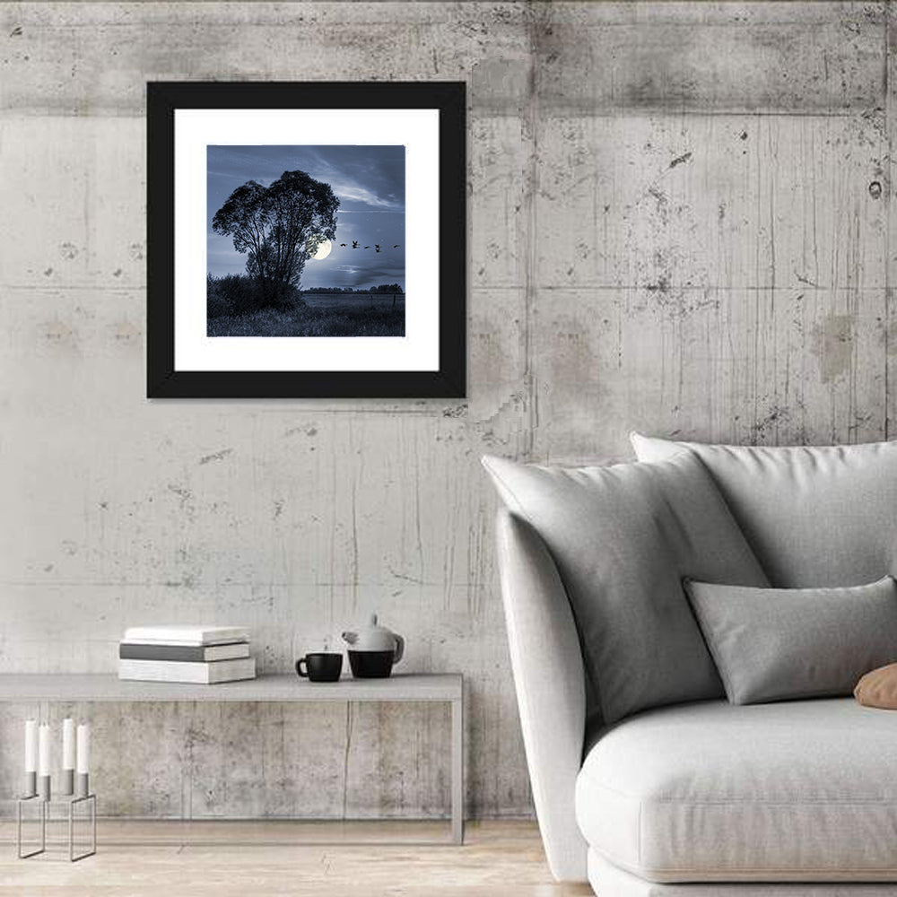 Moonlit Birds Over Quiet Field Wall Art
