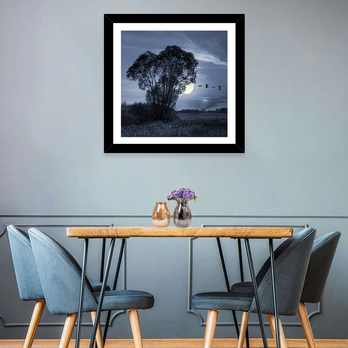 Moonlit Birds Over Quiet Field Wall Art