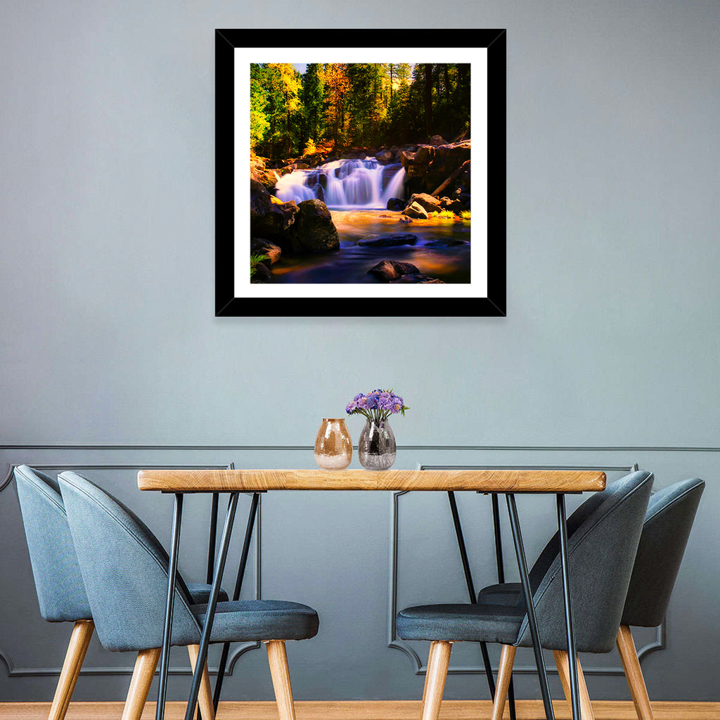 Autumn Mountain Waterfall Wall Art