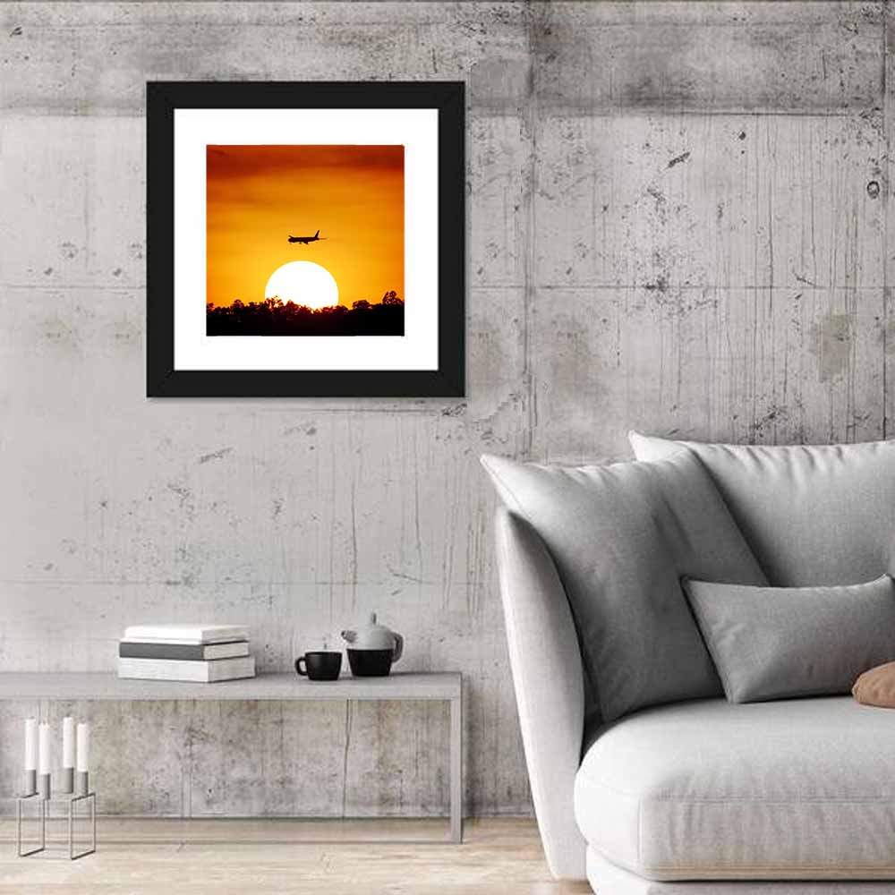 Airplane Silhouette at Sunset Wall Art