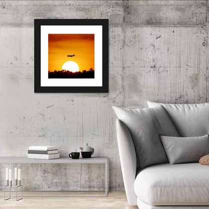 Airplane Silhouette at Sunset Wall Art