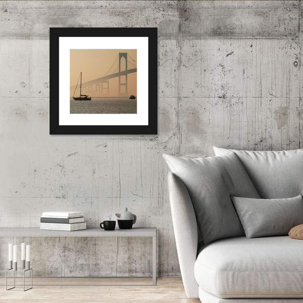 Newport Bridge in Golden Haze Wall Art