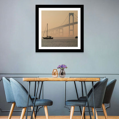 Newport Bridge in Golden Haze Wall Art
