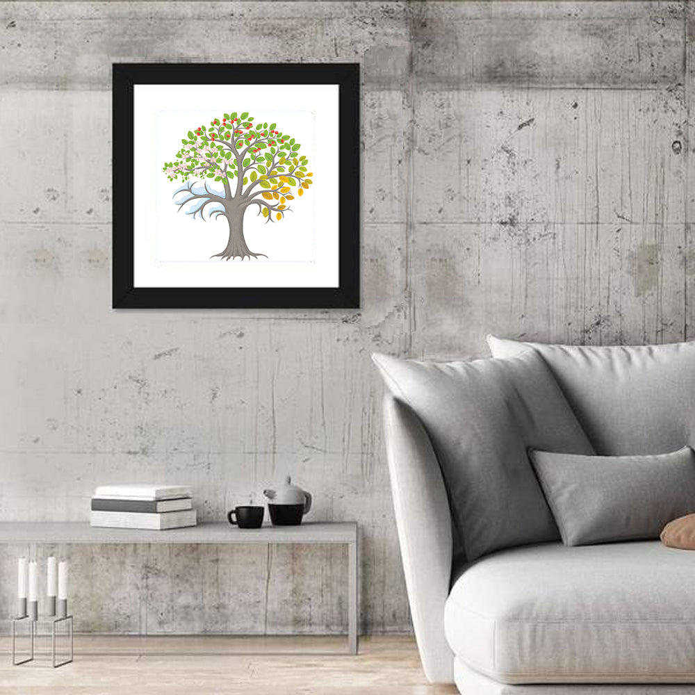 Four Seasons Apple Tree Illustration Wall Art in a room, square