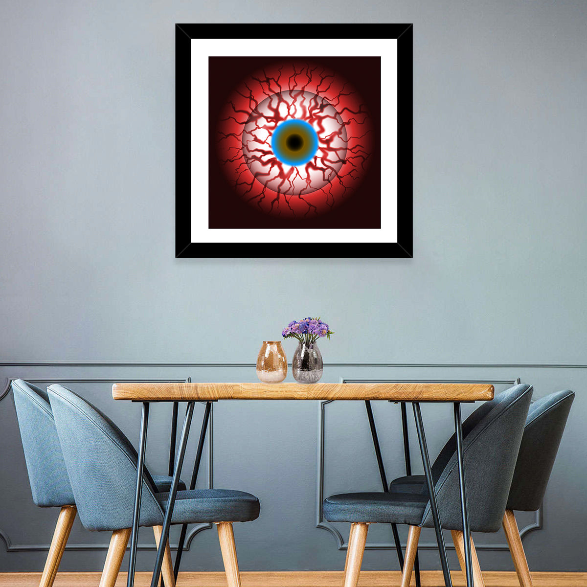 Close-up Eyeball Illustration Wall Art in a room, square