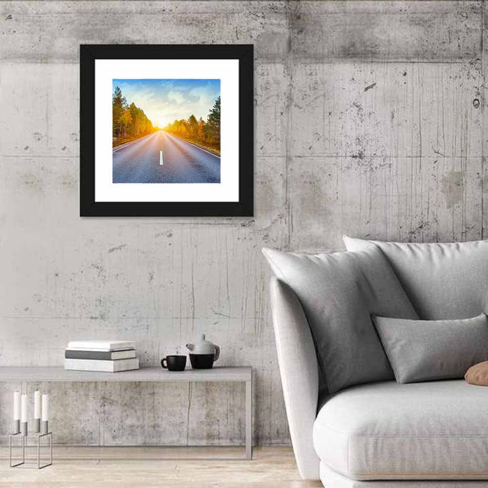 Sunlit Autumn Forest Road Wall Art
