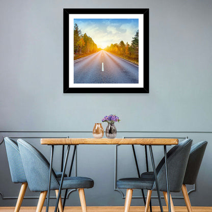 Sunlit Autumn Forest Road Wall Art